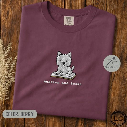 Embroidered Westie And Books T-Shirt