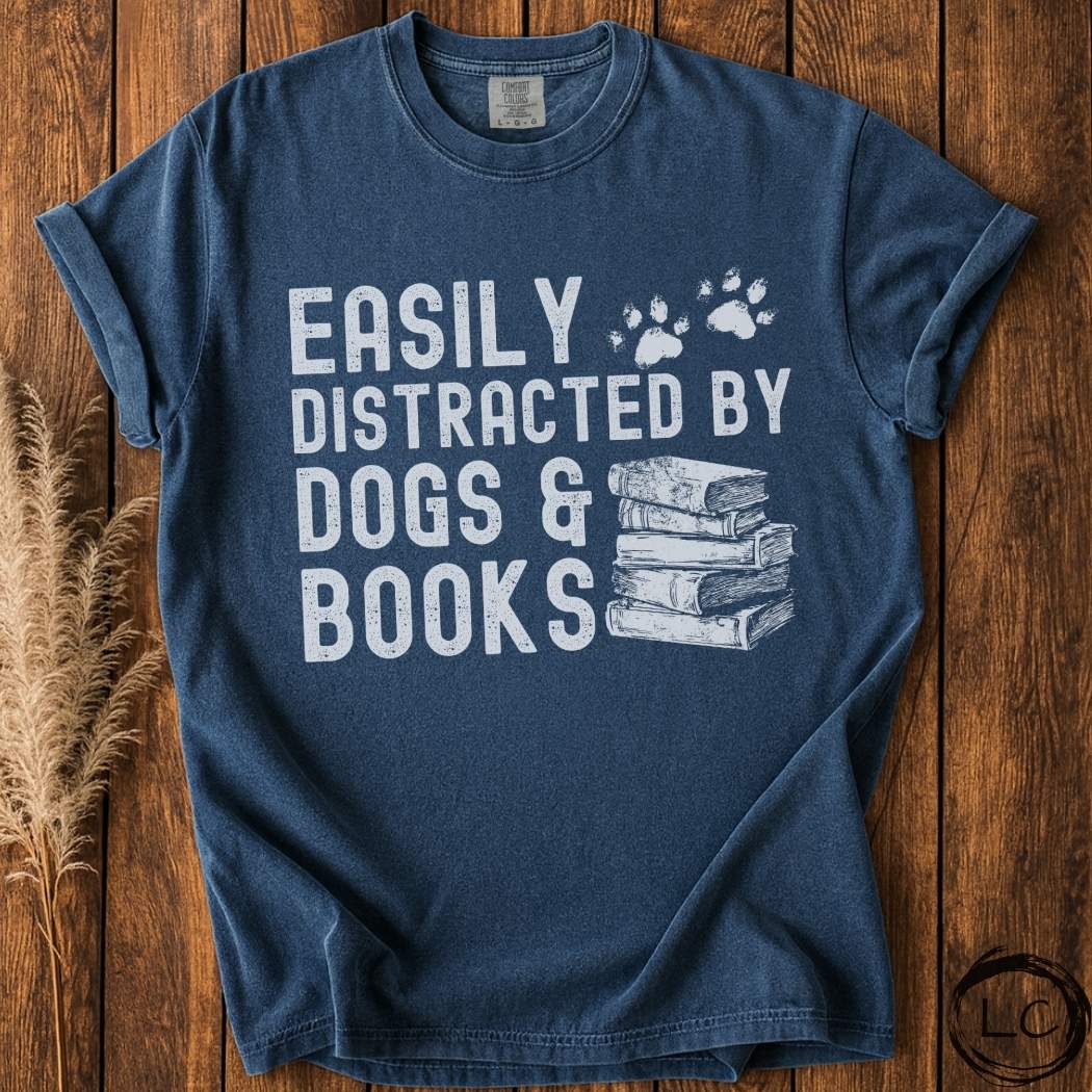 Easily Distracted by Dogs & Books T-Shirt