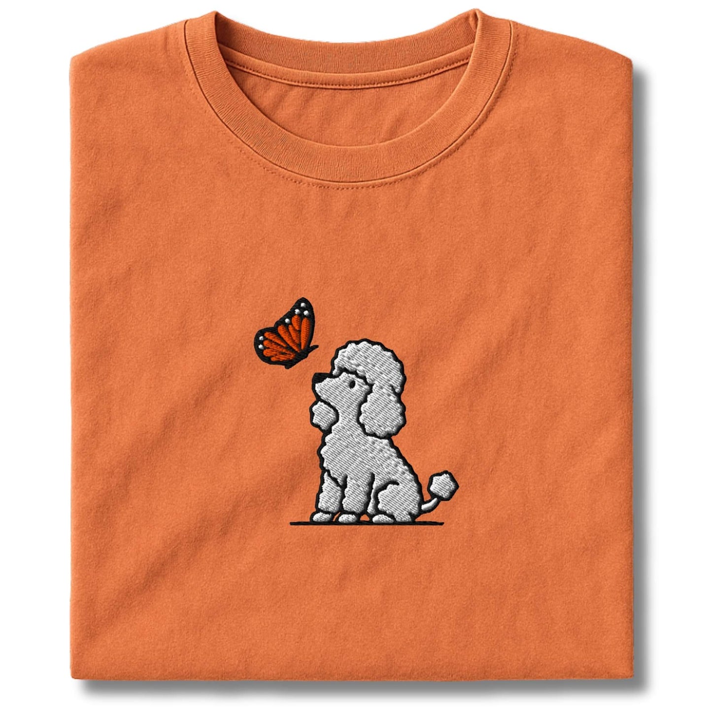Embroidered Poodle And Butterfly T-Shirt
