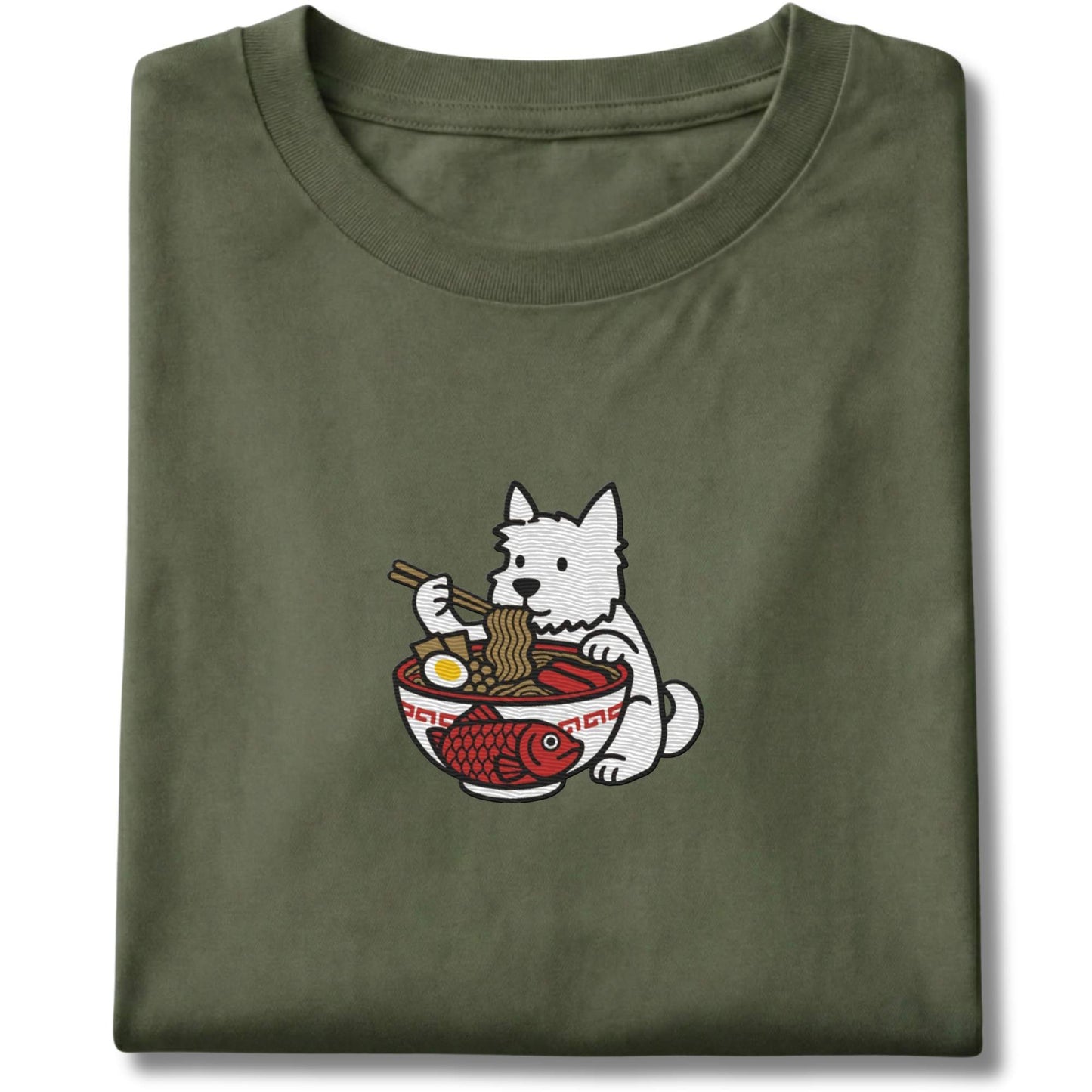 Embroidered Westie Eating Ramen Tee