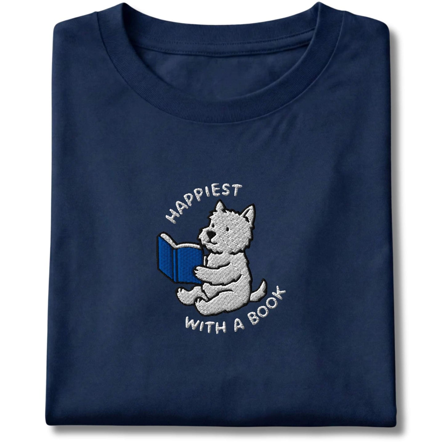 Embroidered Westie With A Book Tee