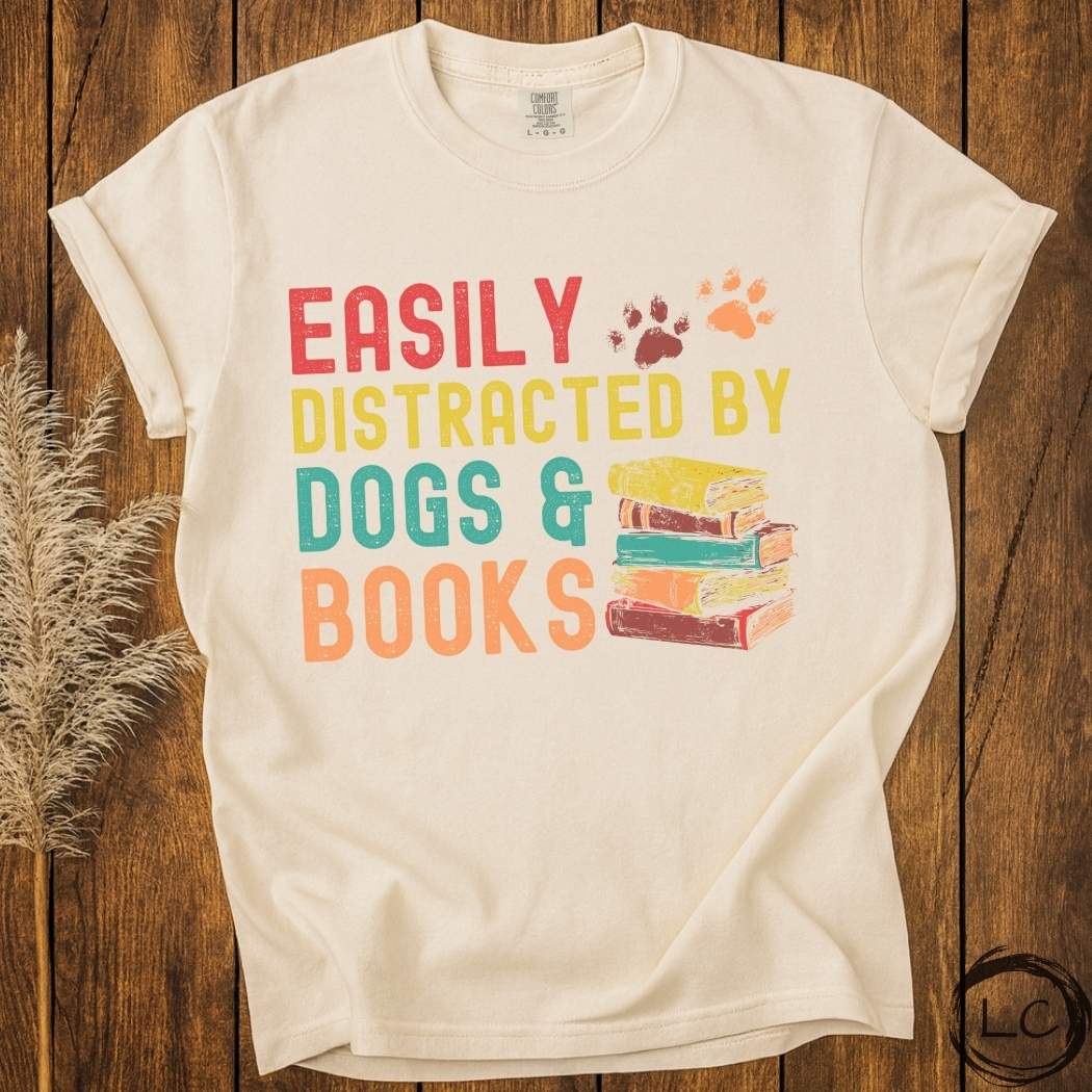 Retro Easily Distracted by Dogs & Books T-Shirt