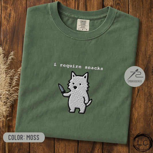 Embroidered Westie I Require Snacks T-Shirt