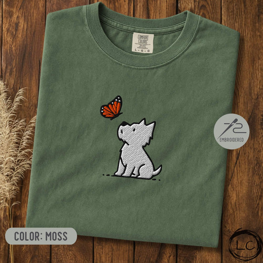 Embroidered Westie And Butterfly T-Shirt
