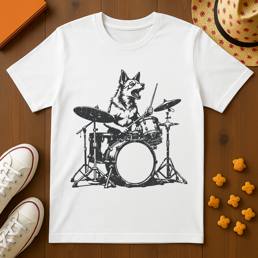 Dog Playing Drums T-Shirt
