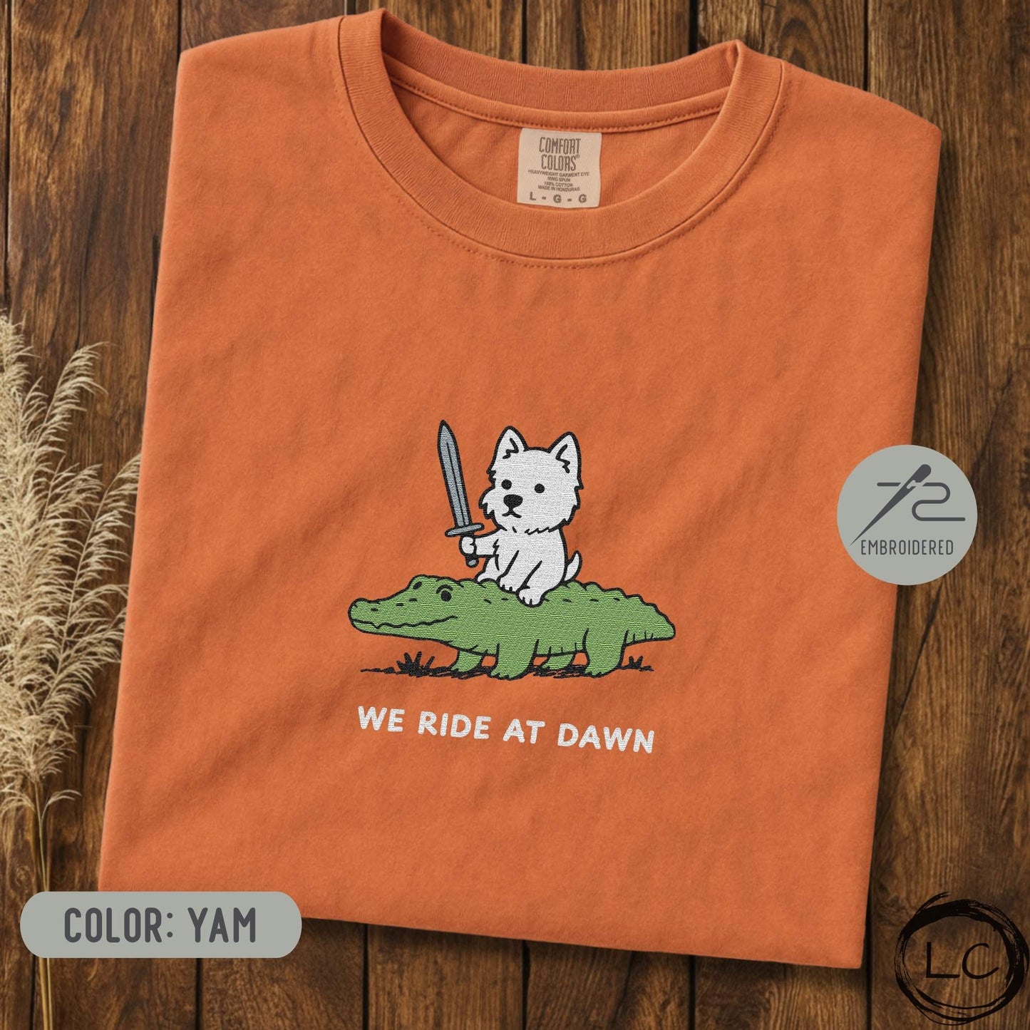 Embroidered Westie We Ride At Dawn T-Shirt