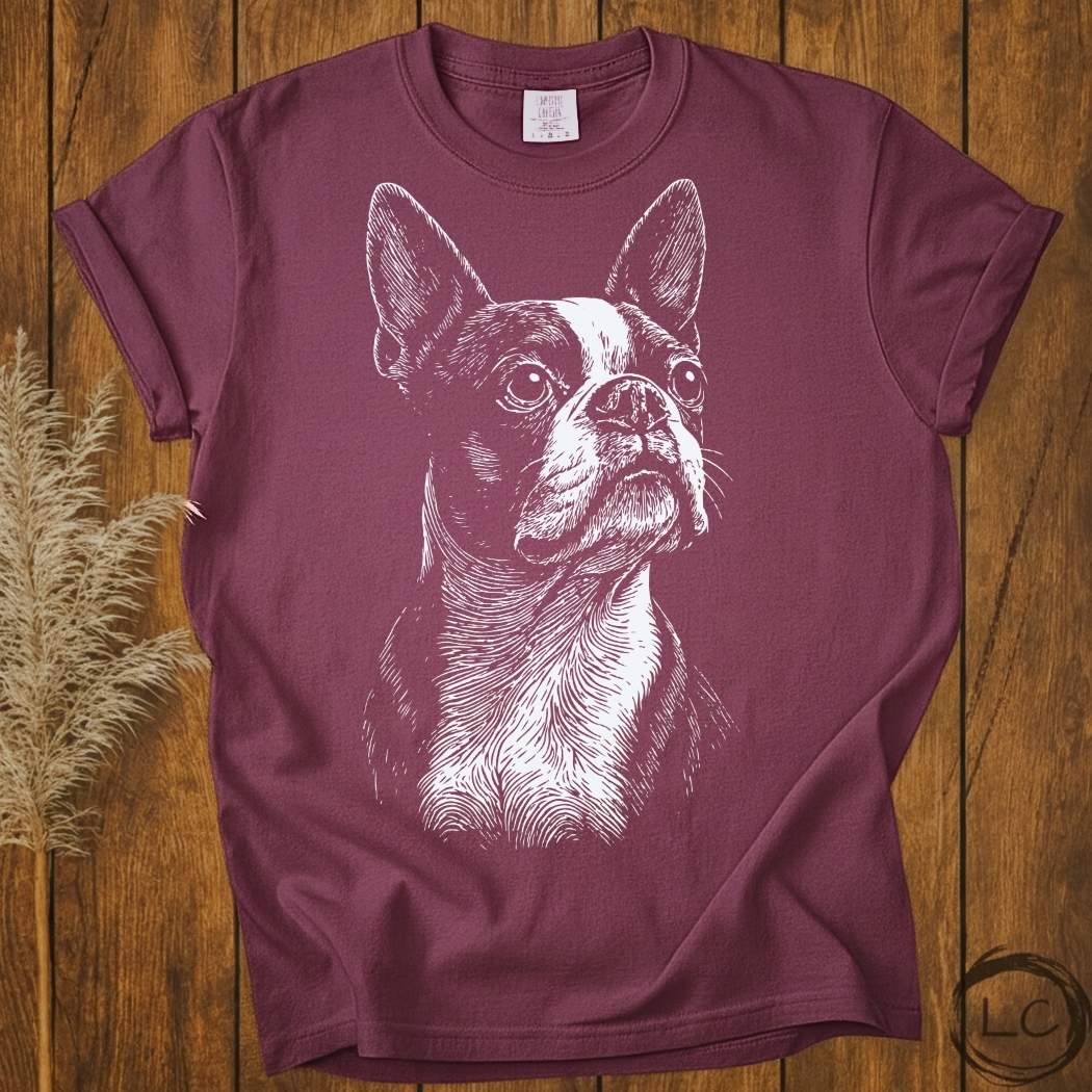 Boston Terrier Line Print T-Shirt