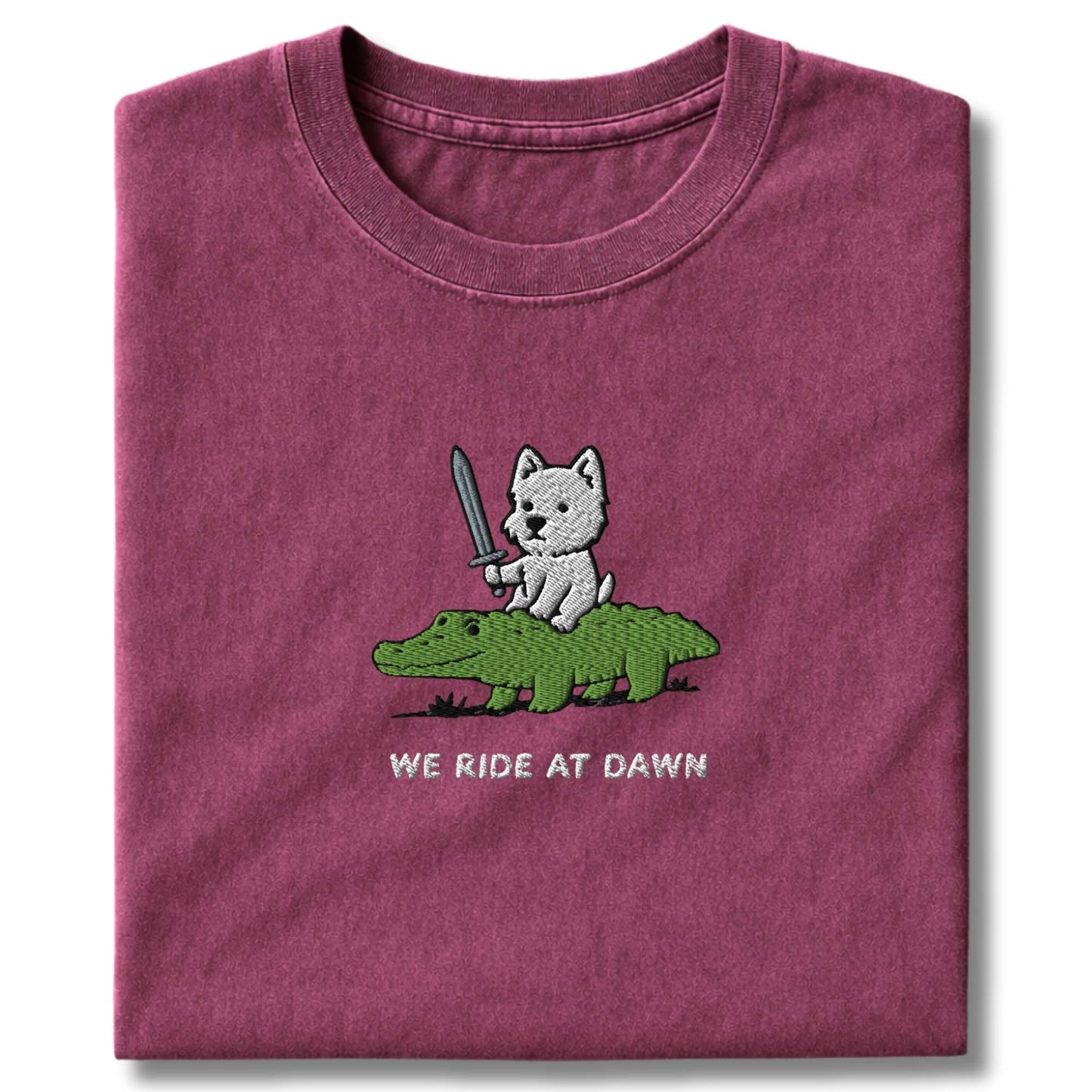 Embroidered Westie We Ride At Dawn T-Shirt