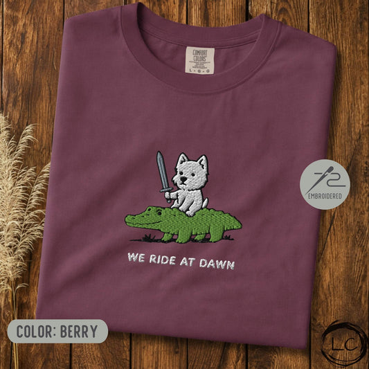 Embroidered Westie We Ride At Dawn T-Shirt