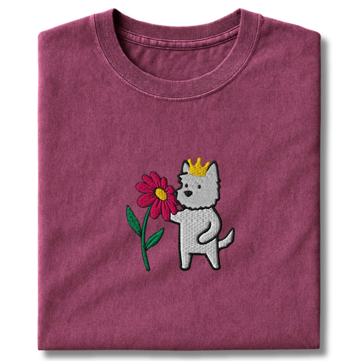 Embroidered Westie And Flower T-Shirt