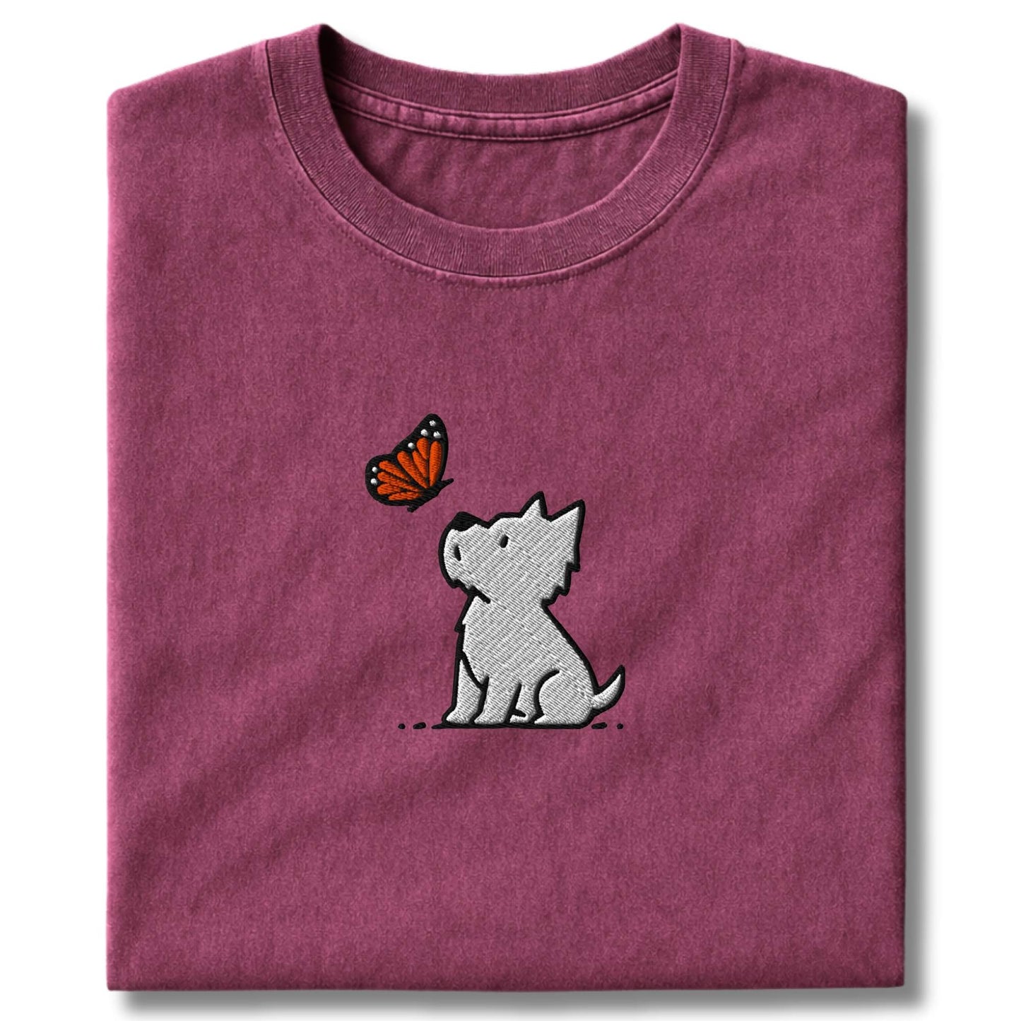 Embroidered Westie And Butterfly T-Shirt
