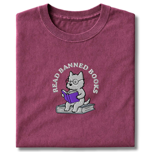 Embroidered westie Read Banned Books T-Shirt