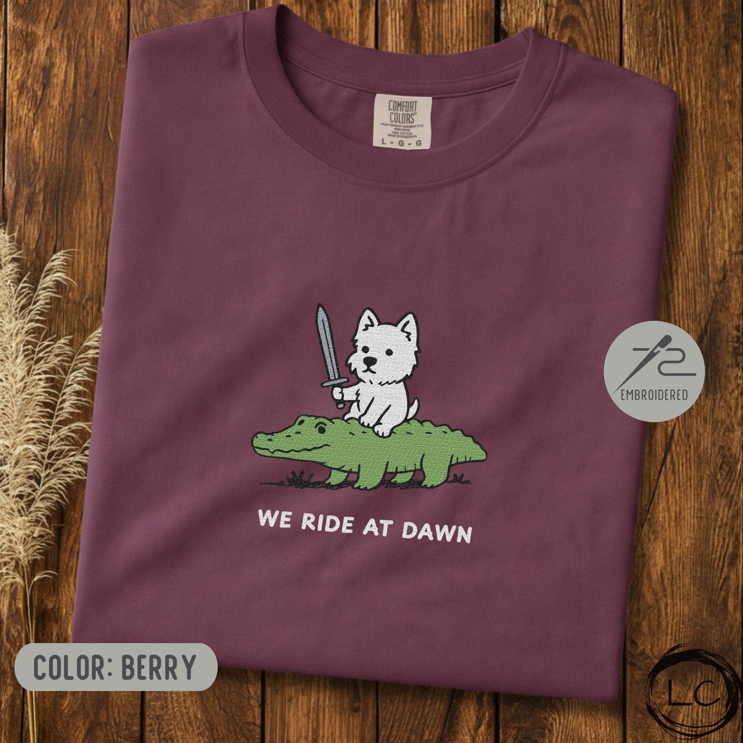 Embroidered Westie We Ride At Dawn T-Shirt