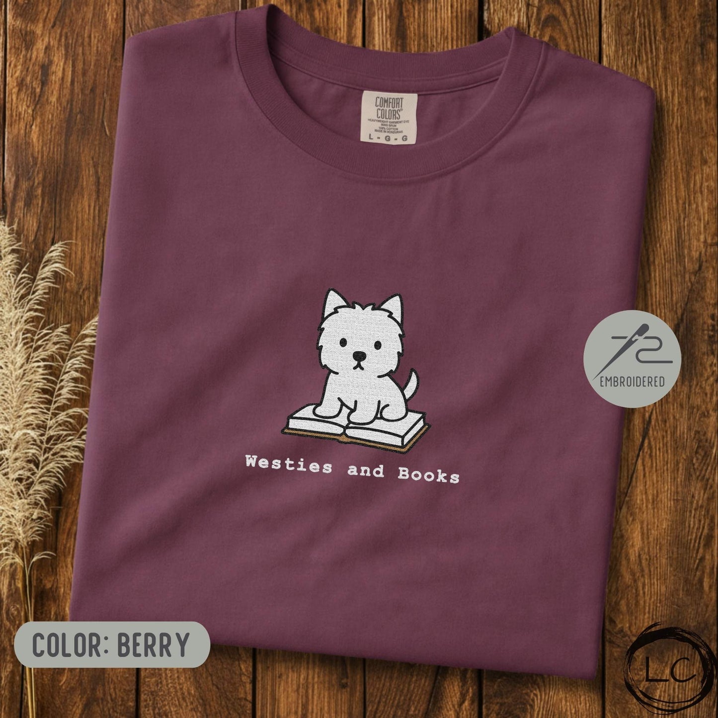 Embroidered Westie And Books T-Shirt