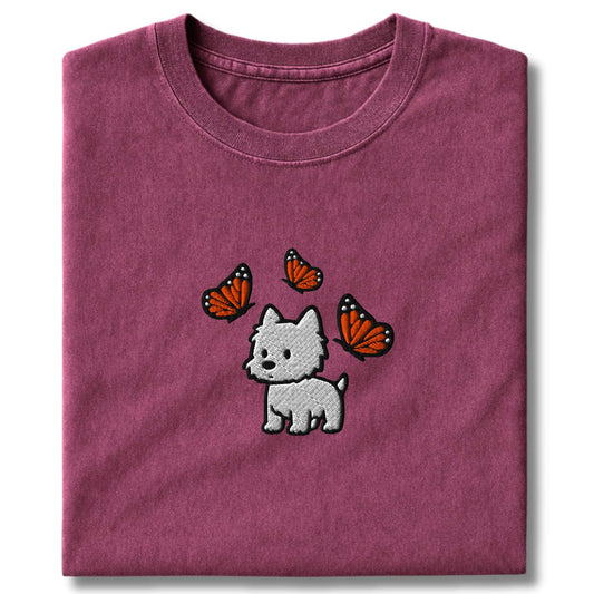 Embroidered Westie & Butterflies T-Shirt