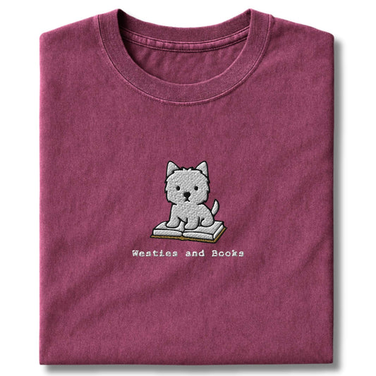Embroidered Westie And Books T-Shirt