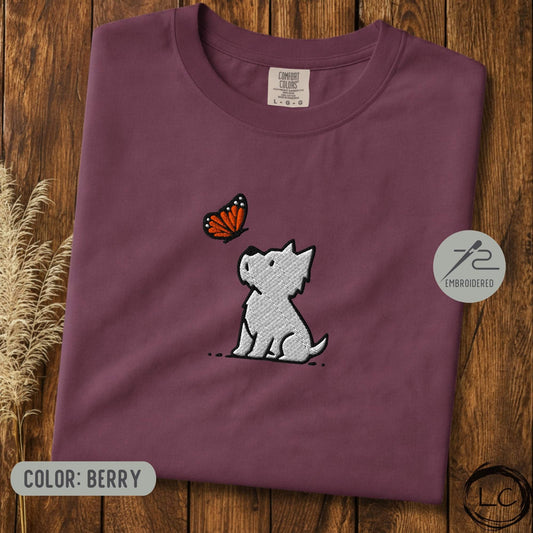 Embroidered Westie And Butterfly T-Shirt