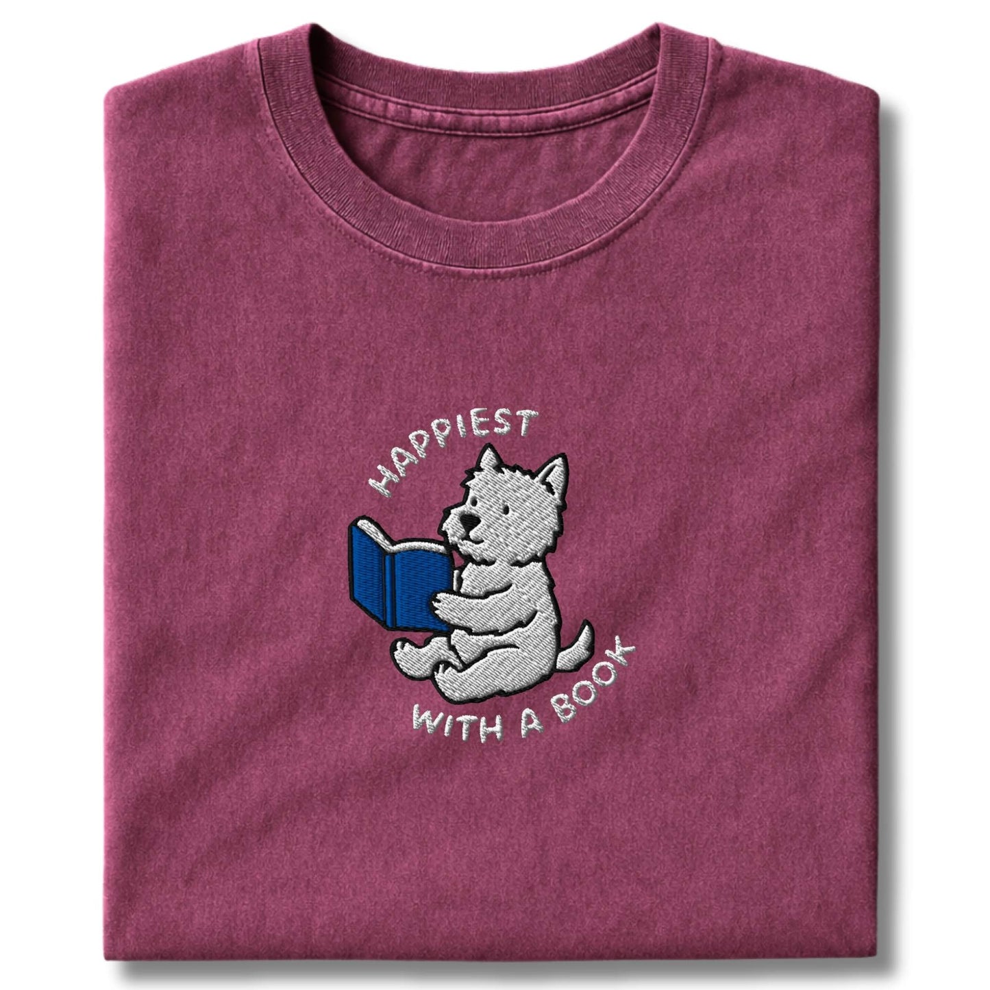 Embroidered Westie With A Book T-Shirt