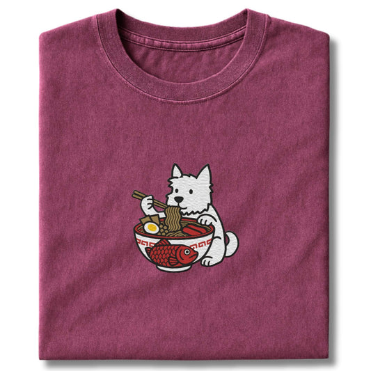 Embroidered Westie Eating Ramen T-Shirt