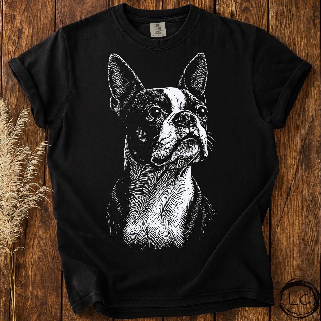 Boston Terrier Line Print T-Shirt