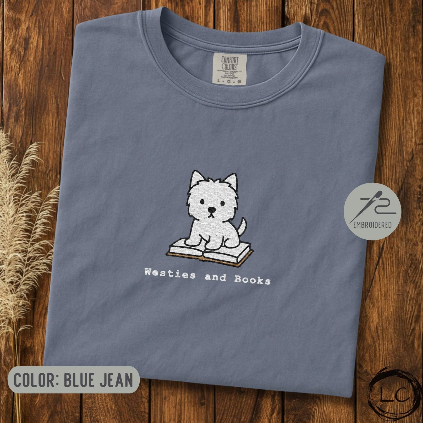 Embroidered Westie And Books T-Shirt