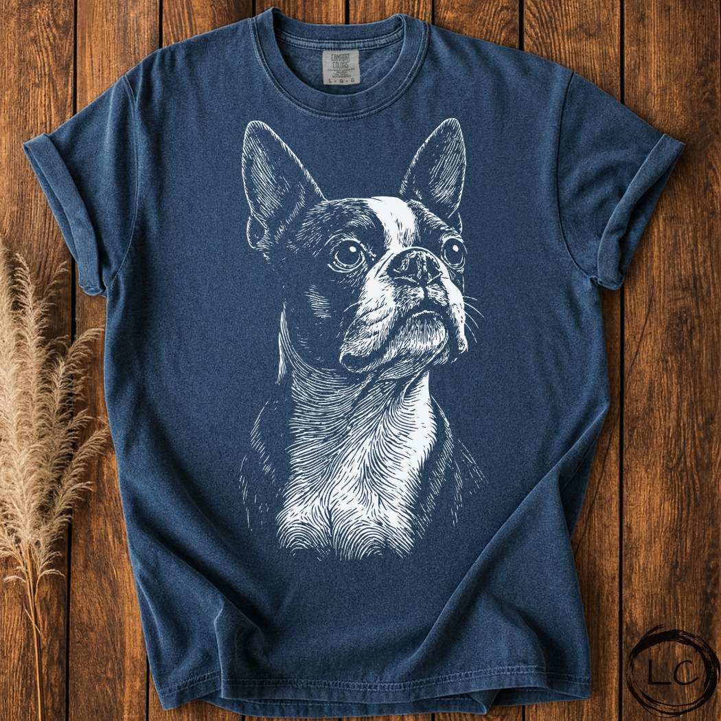 Boston Terrier Line Print T-Shirt