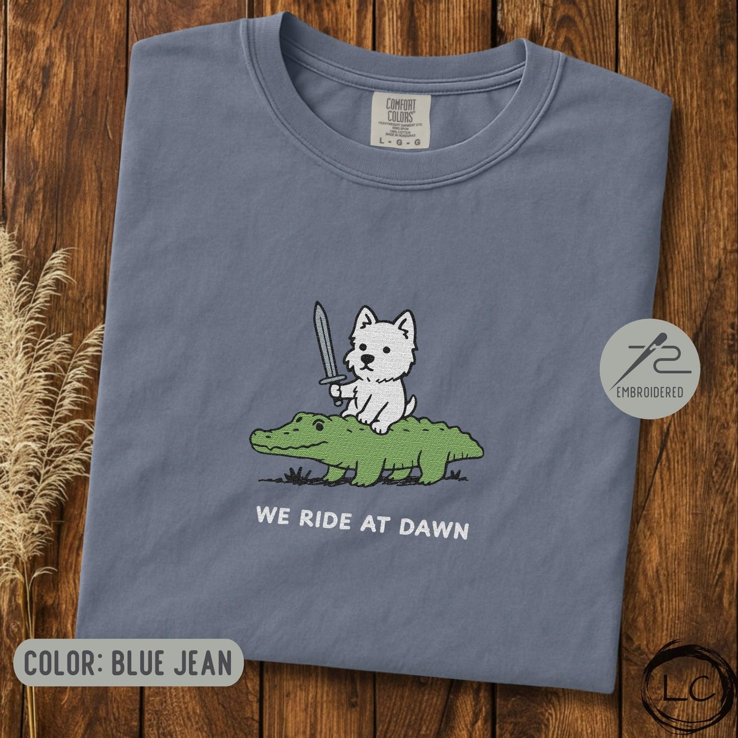 Embroidered Westie We Ride At Dawn T-Shirt