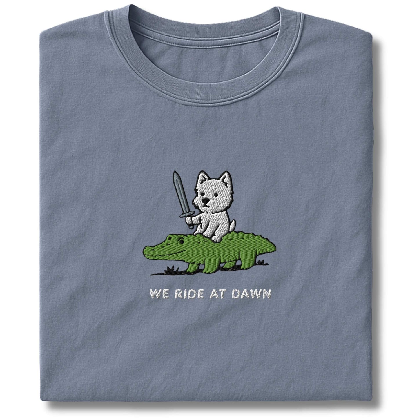 Embroidered Westie We Ride At Dawn T-Shirt