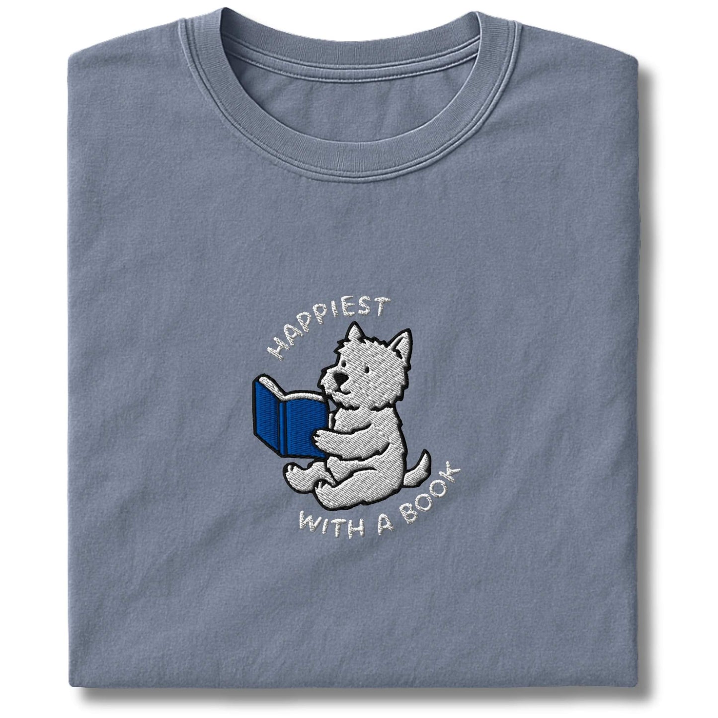 Embroidered Westie With A Book T-Shirt