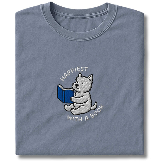 Embroidered Westie With A Book T-Shirt