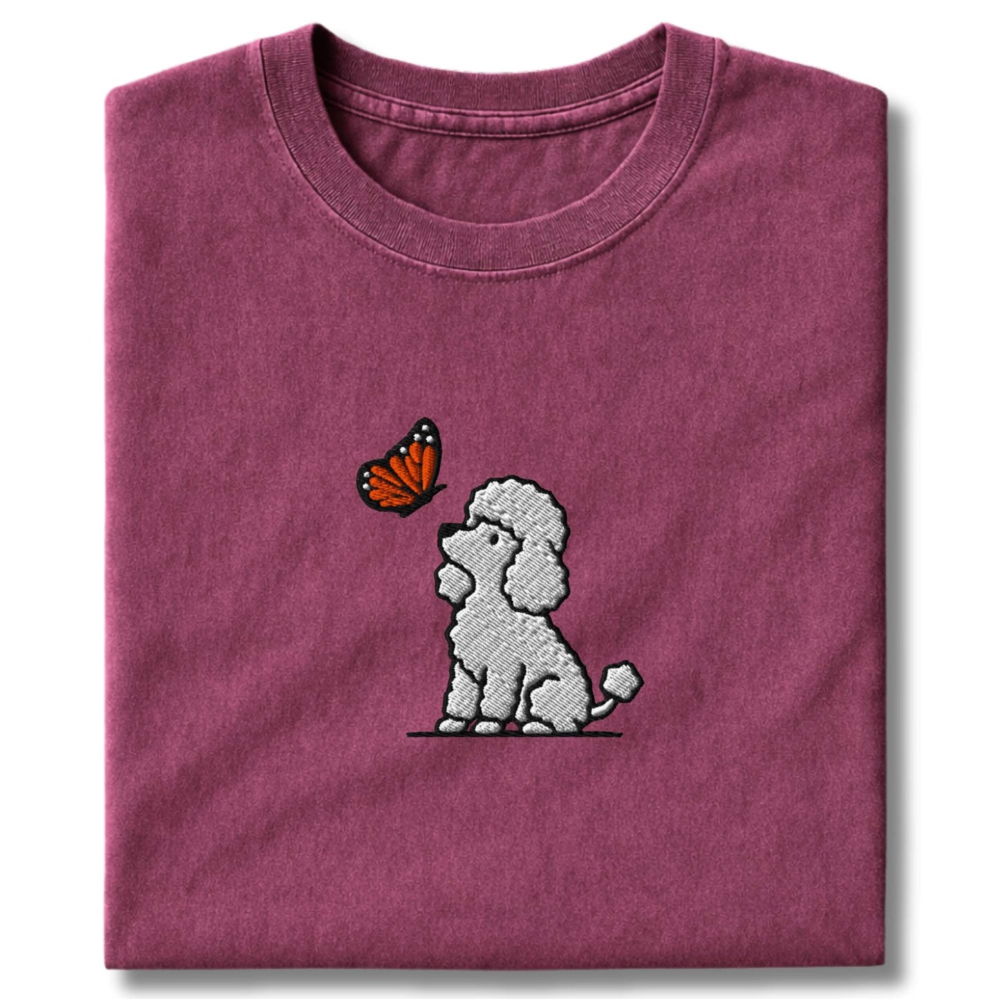 Embroidered Poodle And Butterfly T-Shirt