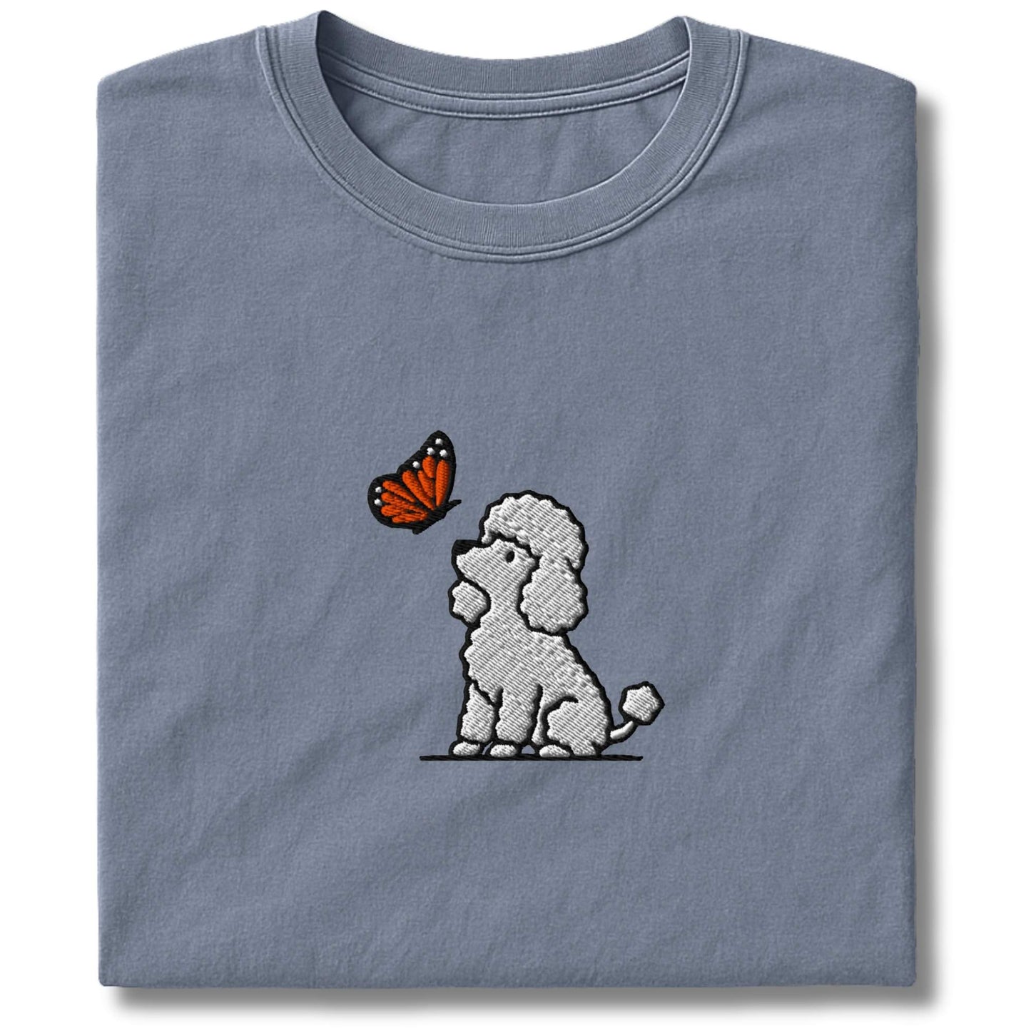 Embroidered Poodle And Butterfly T-Shirt