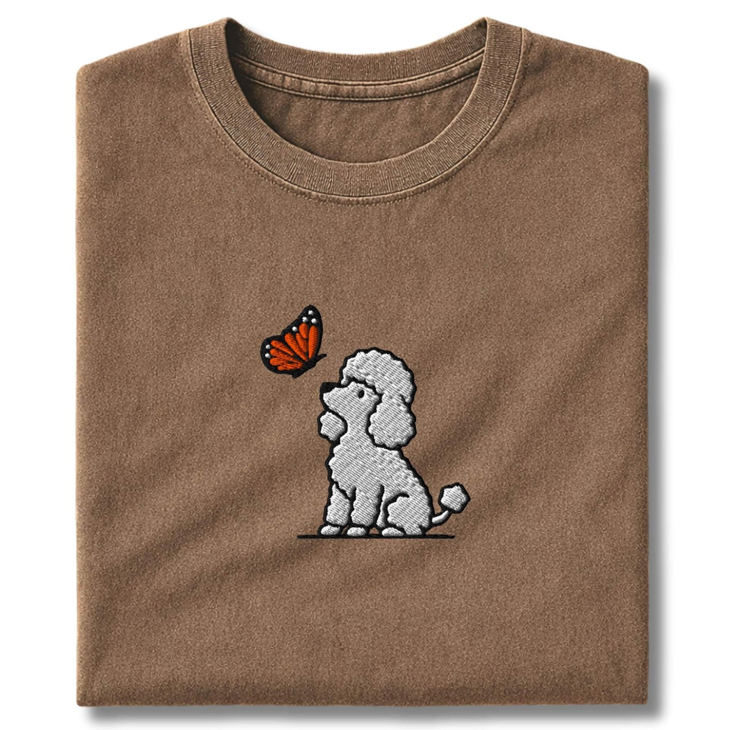 Embroidered Poodle And Butterfly T-Shirt