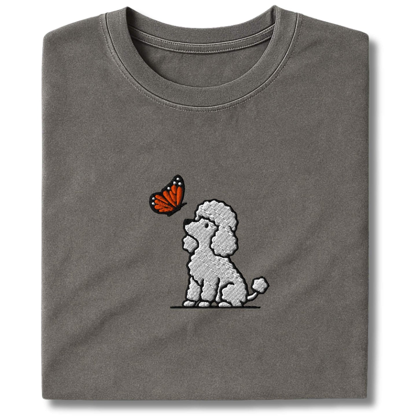 Embroidered Poodle And Butterfly T-Shirt