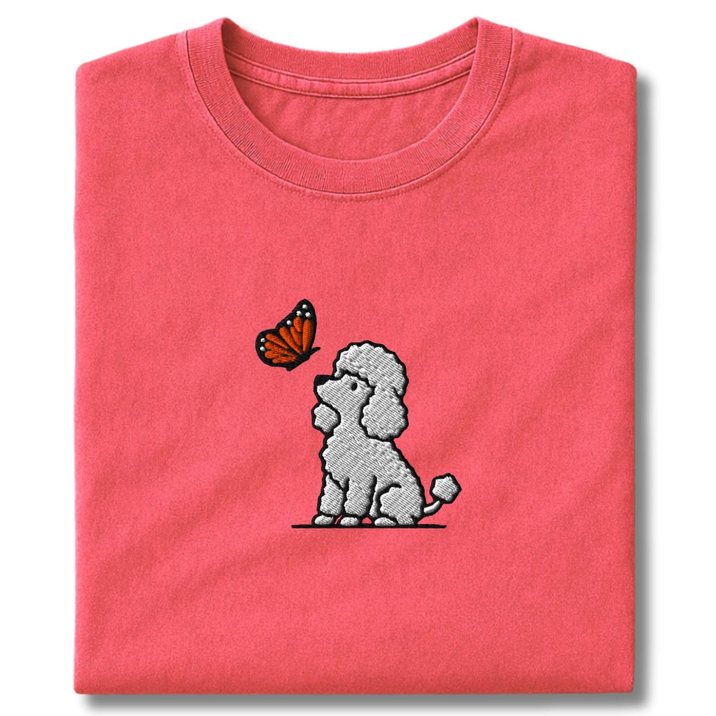 Embroidered Poodle And Butterfly T-Shirt