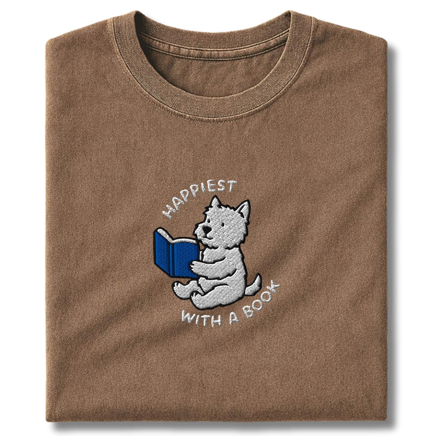 Embroidered Westie With A Book T-Shirt