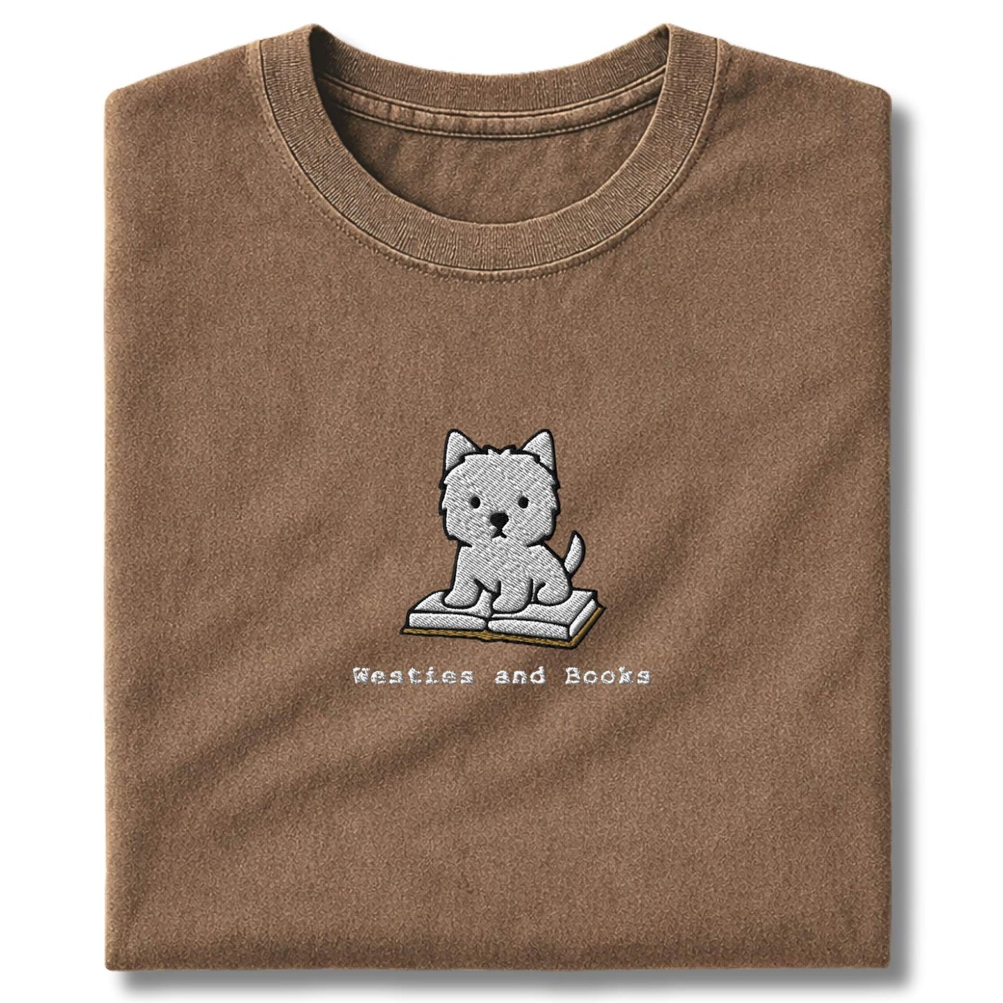 Embroidered Westie And Books T-Shirt