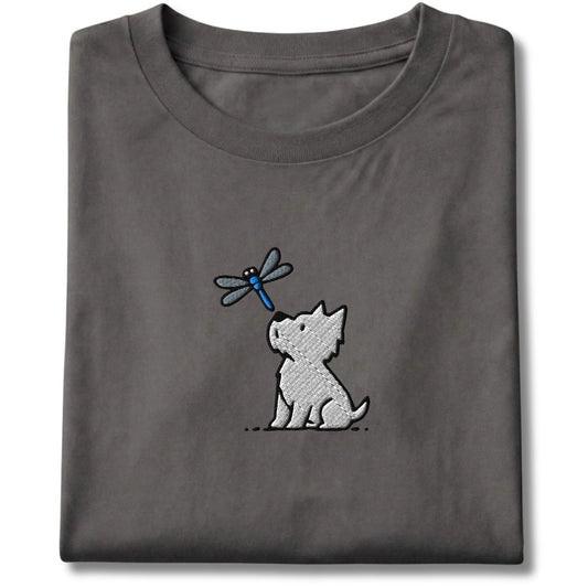 Embroidered Westie and Dragonfly Tee