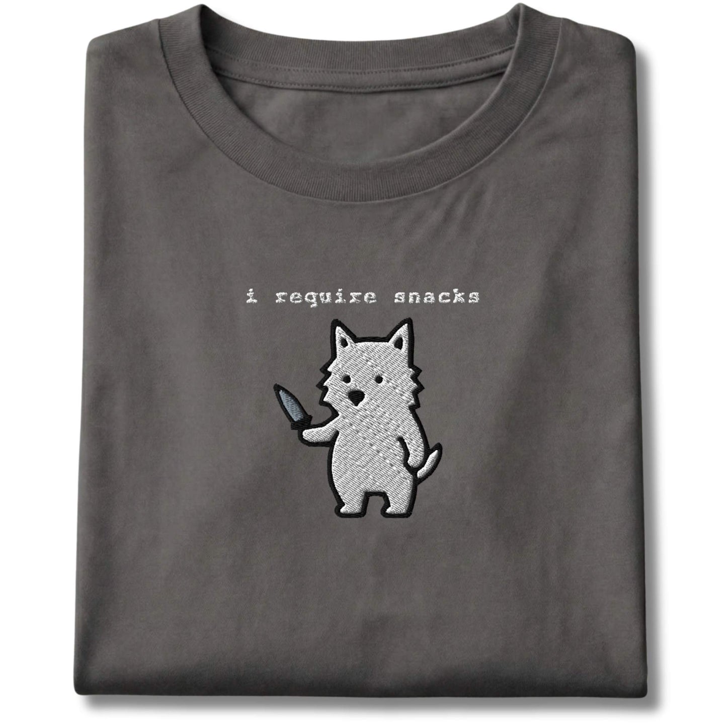 Embroidered Westie I Require Snacks Tee