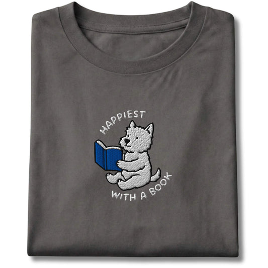 Embroidered Westie With A Book Tee