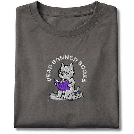 Embroidered westie Read Banned Books Tee
