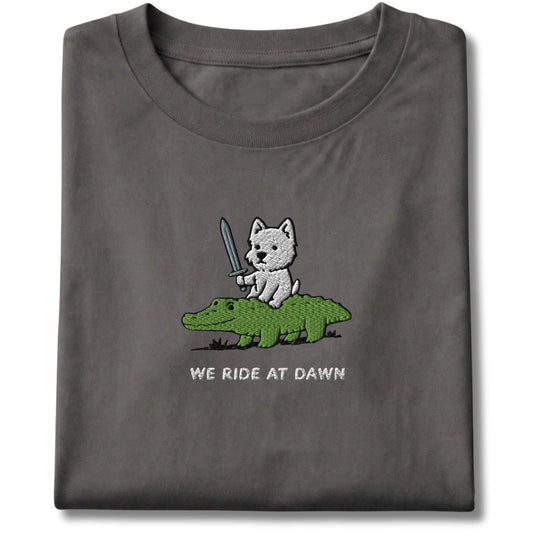 Embroidered Westie We Ride At Dawn Tee