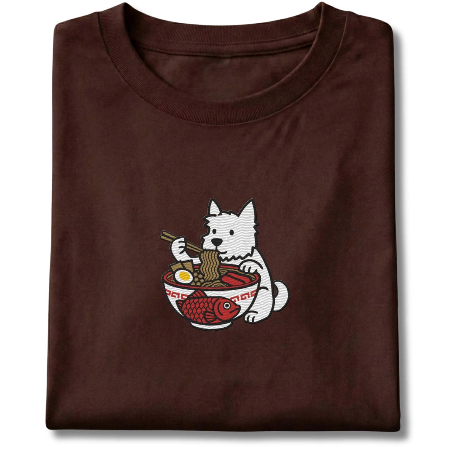 Embroidered Westie Eating Ramen Tee