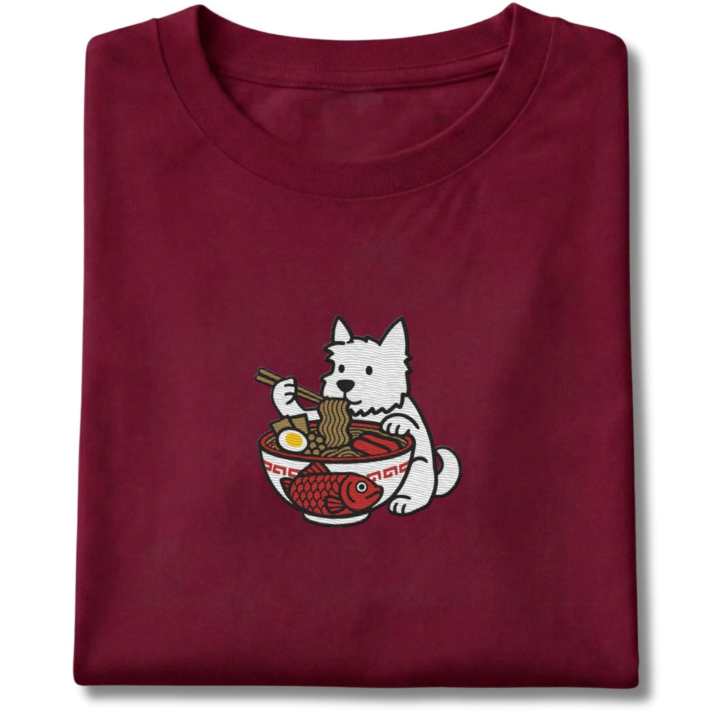 Embroidered Westie Eating Ramen Tee