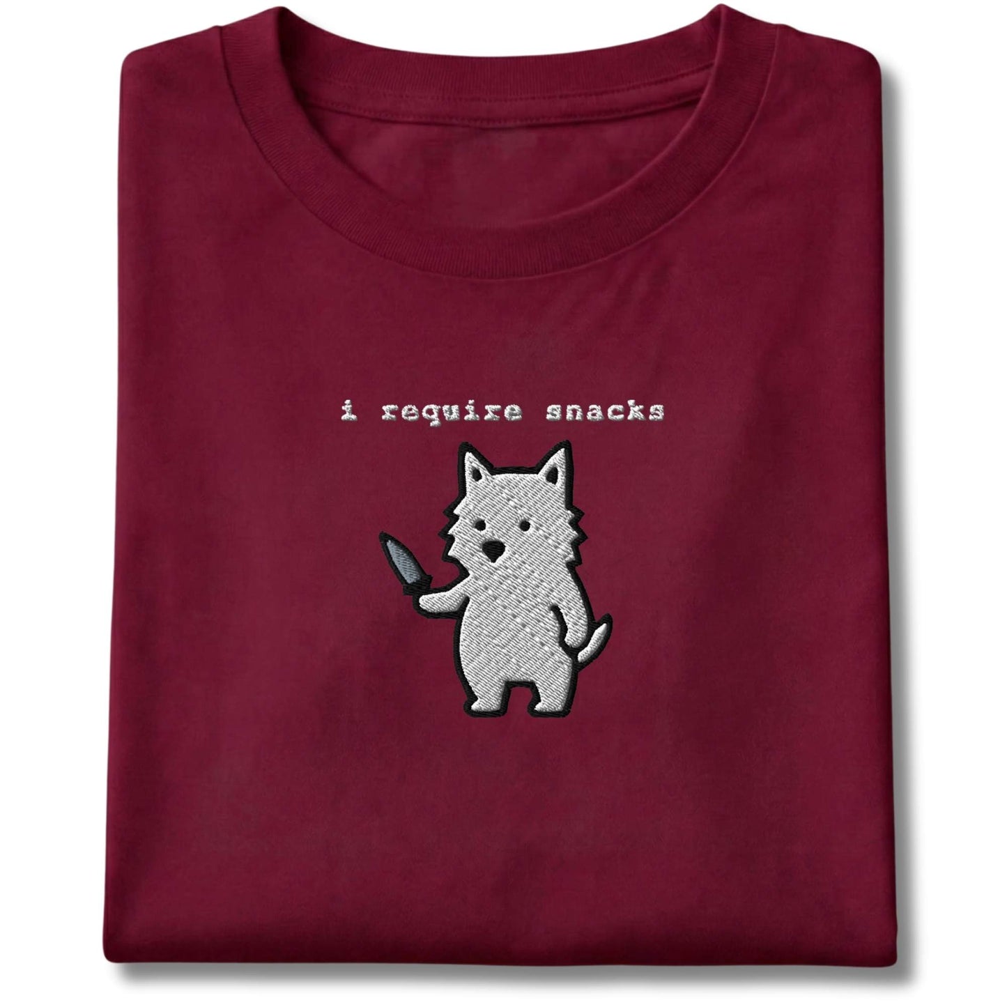 Embroidered Westie I Require Snacks Tee