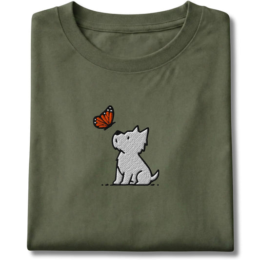 Embroidered Westie And Butterfly Tee