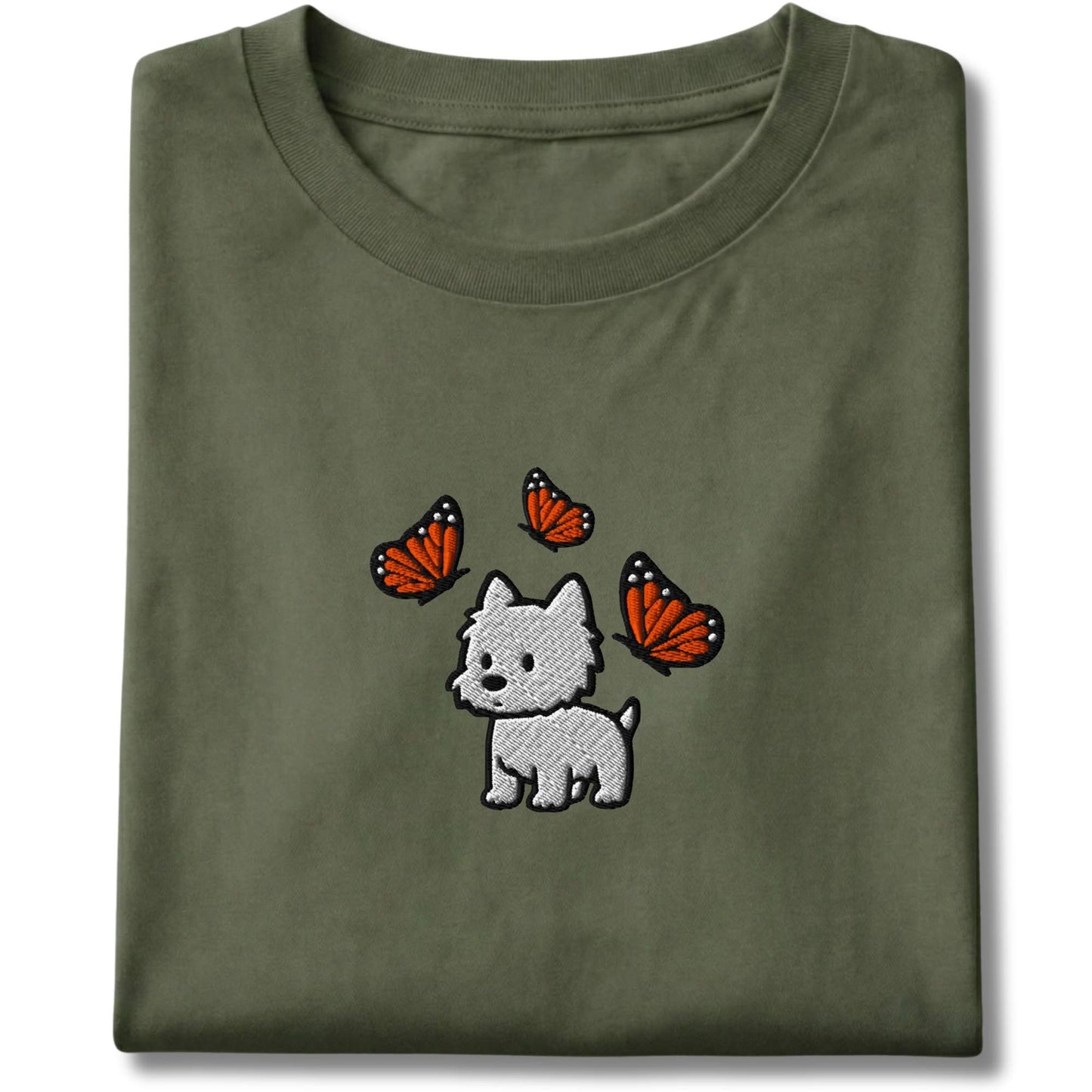 Embroidered Westie & Butterflies Tee