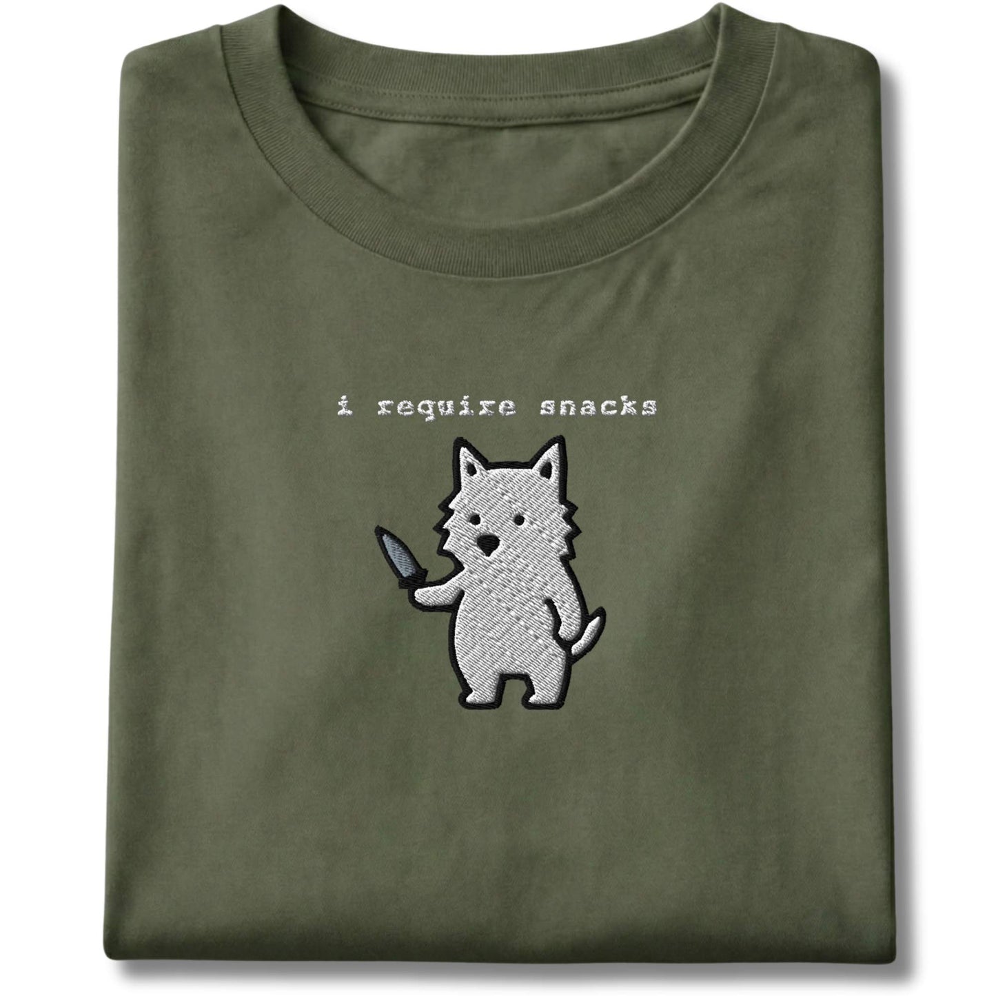 Embroidered Westie I Require Snacks Tee