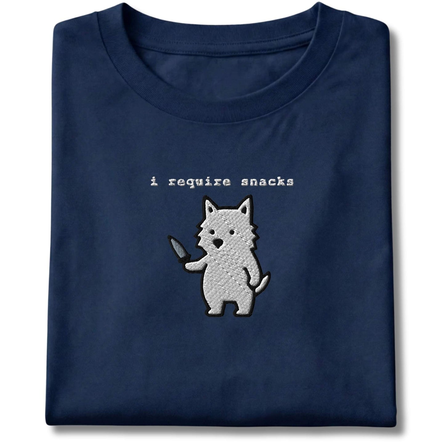 Embroidered Westie I Require Snacks Tee