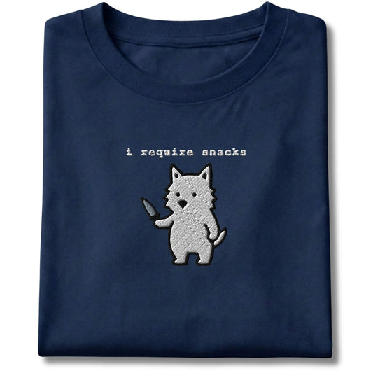 Embroidered Westie I Require Snacks Tee